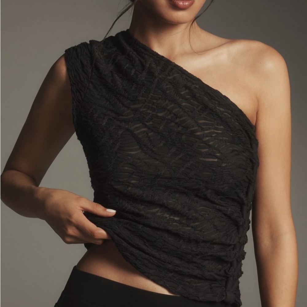 Anthropologie Black One-Shoulder Tank Top